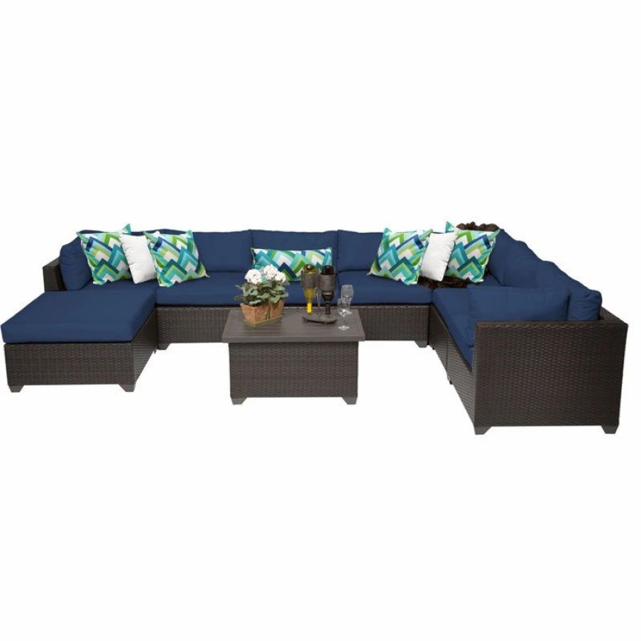 Outdoor Lounge Furniture * | Tkclassics Belle 9 Piece Outdoor Wicker Patio Furniture Set 09B, Navy