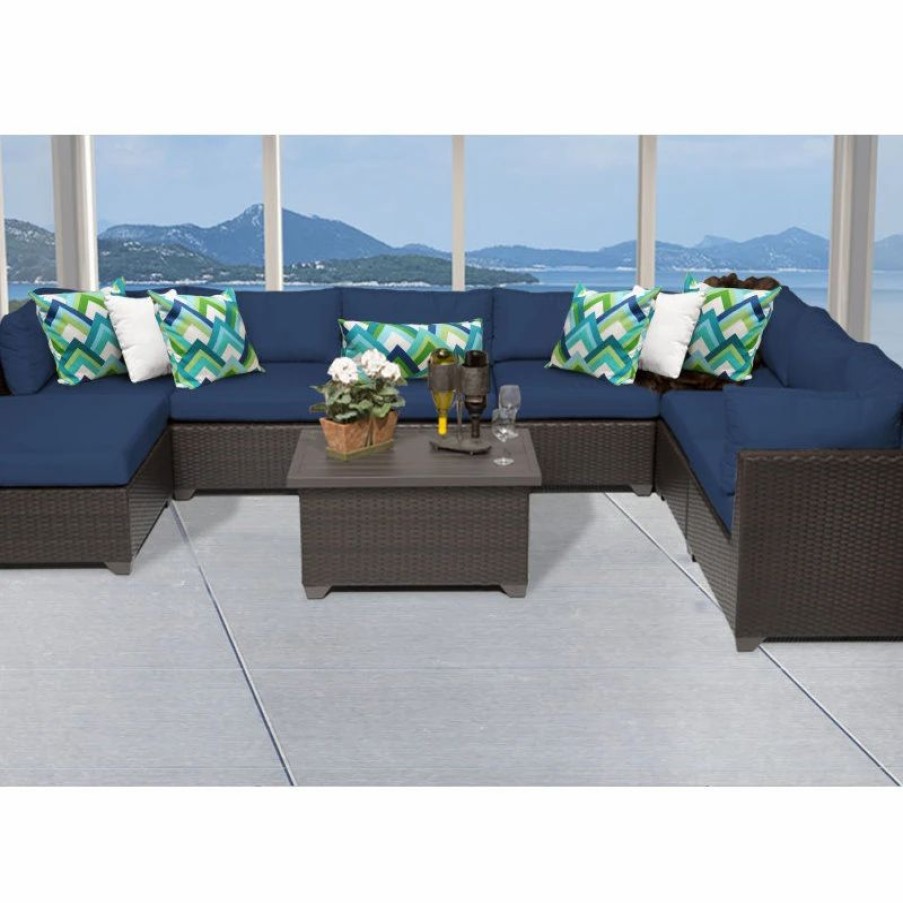 Outdoor Lounge Furniture * | Tkclassics Belle 9 Piece Outdoor Wicker Patio Furniture Set 09B, Navy