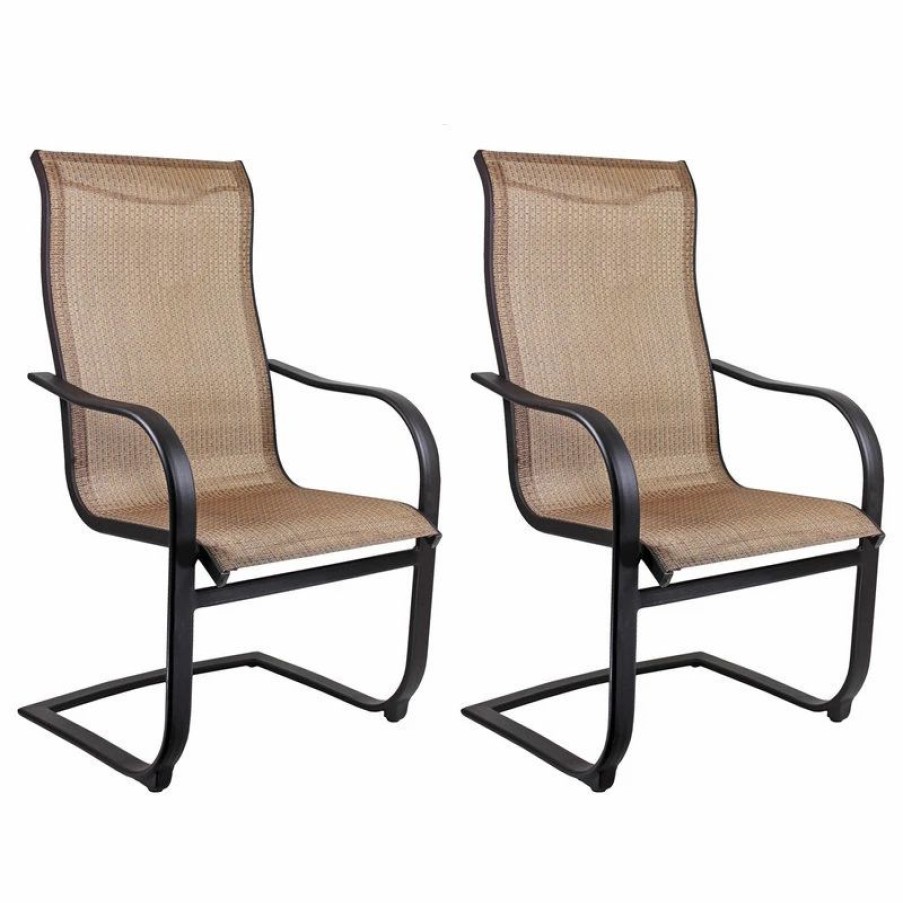 Outdoor Chairs * | Patio Master Master Patio Bellevue Metal Spring Dining Patio Chair, Brown, Pack Of 2