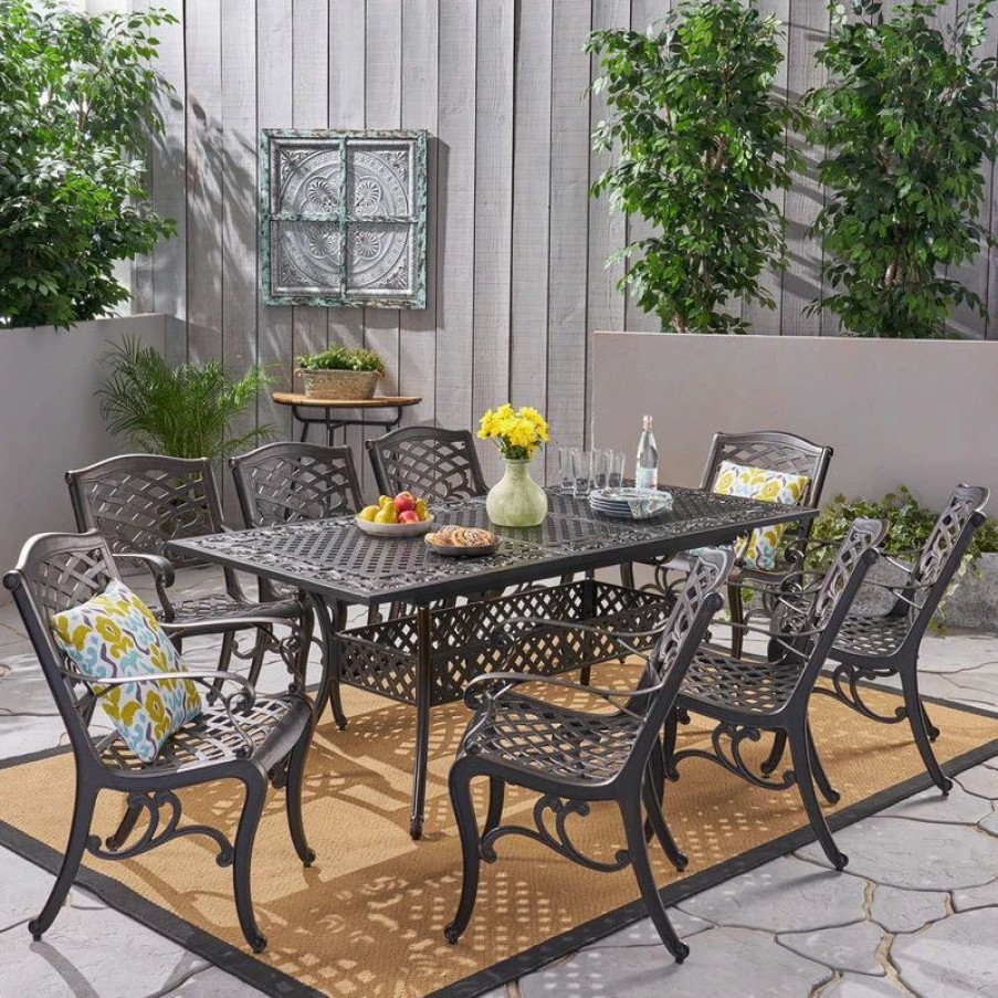 Outdoor Dining Furniture * | Gdfstudio Gdf Studio 9-Piece Jody Outdoor 8-Seater 64 -81 Dining Set With Expandable T