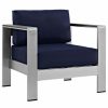 Outdoor Lounge Furniture * | Lexmod Shore Outdoor Aluminum Armchair, Silver Navy