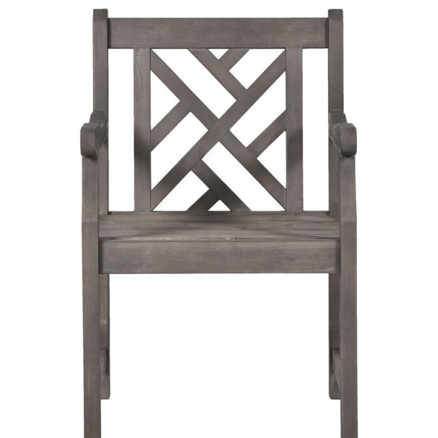 Outdoor Chairs * | Vifah Renaissance Hand-Scraped Acacia Patterned Back Outdoor Armchair