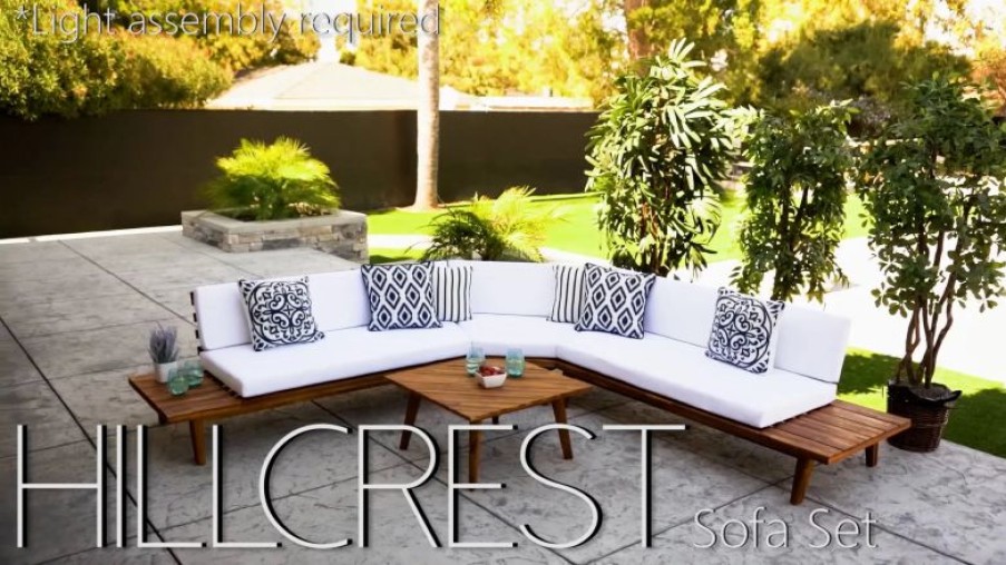 Outdoor Lounge Furniture * | Gdfstudio Adelia Outdoor Acacia Wood 5 Seater Sectional Sofa Set With Cushions, Sandblast