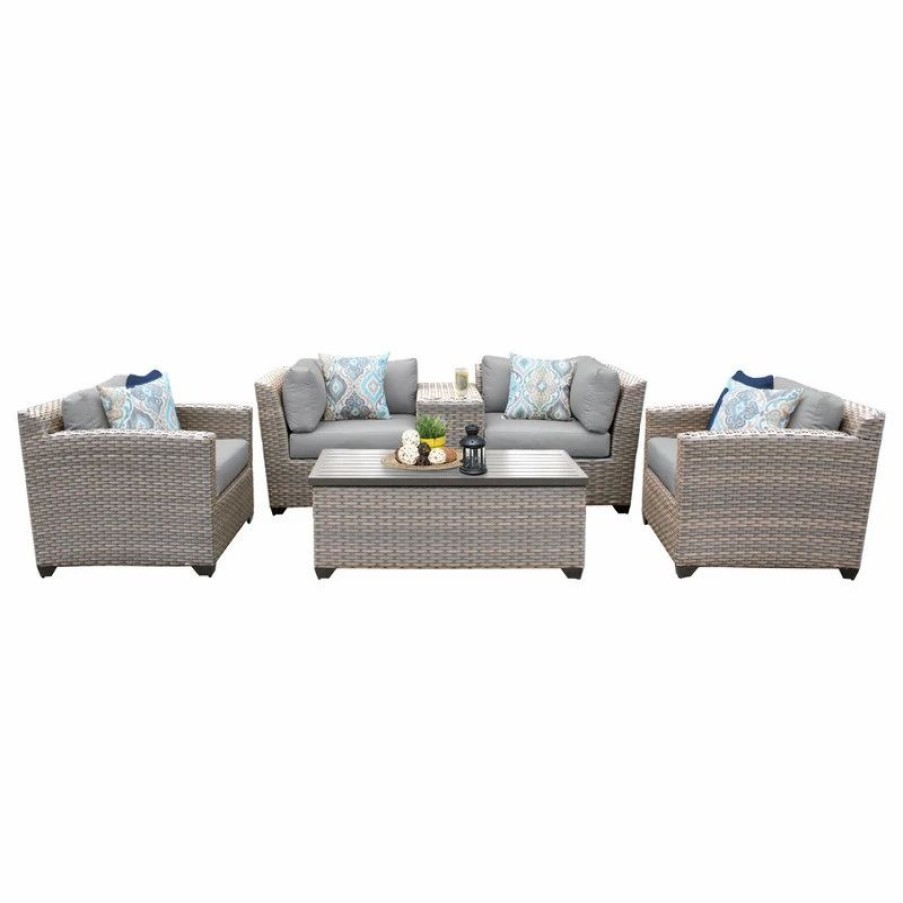 Outdoor Lounge Furniture * | Tkclassics Florence 6 Piece Outdoor Wicker Patio Furniture Set 06D, Gray