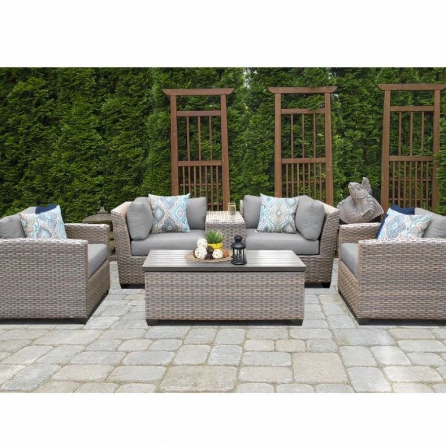 Outdoor Lounge Furniture * | Tkclassics Florence 6 Piece Outdoor Wicker Patio Furniture Set 06D, Gray