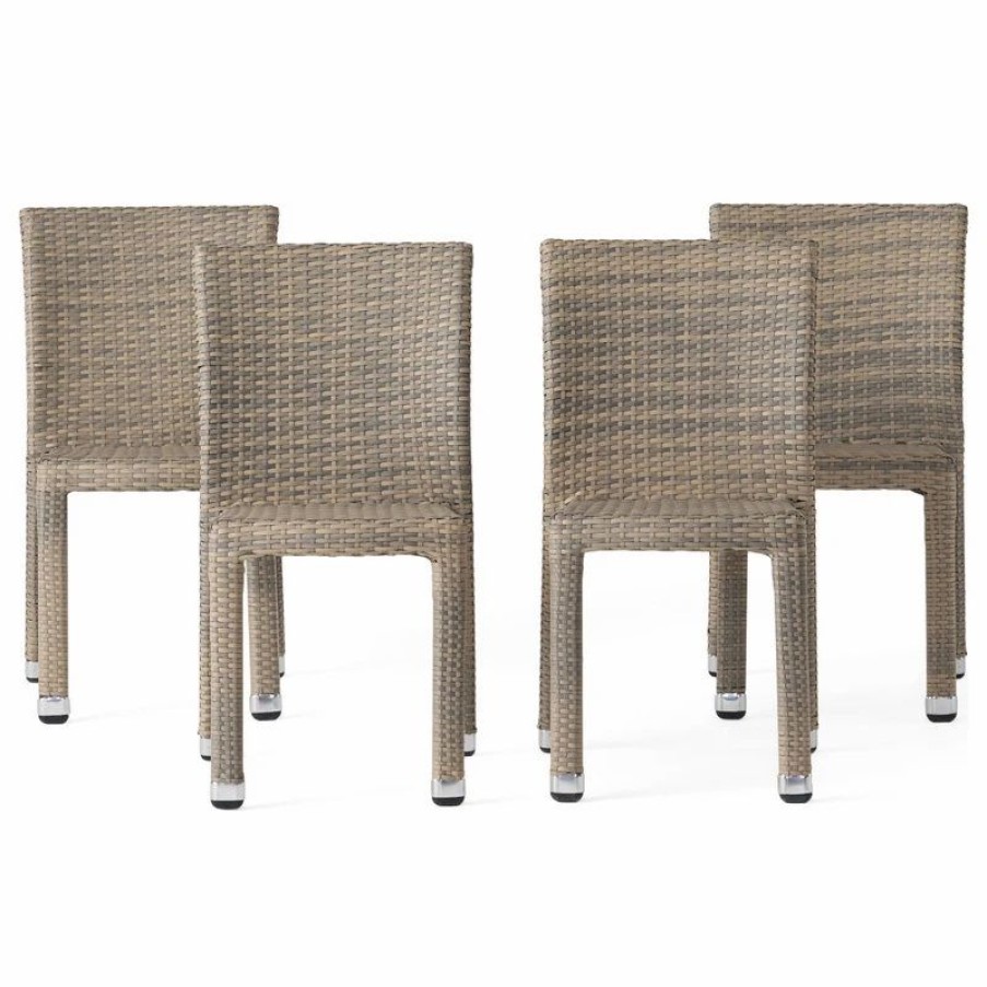 Outdoor Chairs * | Gdfstudio Gdf Studio Dorside Outdoor Wicker Armless Stack Chairs With Aluminum Frame, Chateau Gray, Set Of 4