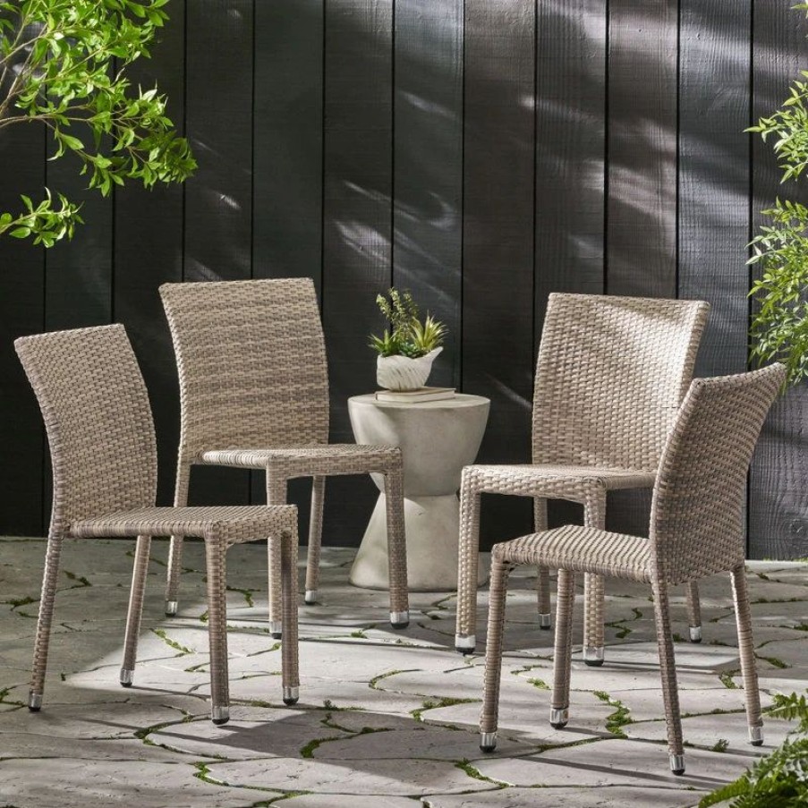 Outdoor Chairs * | Gdfstudio Gdf Studio Dorside Outdoor Wicker Armless Stack Chairs With Aluminum Frame, Chateau Gray, Set Of 4