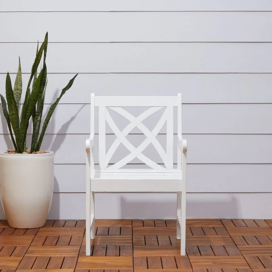 Outdoor Chairs * | Vifah Bradley Eco-Friendly Outdoor White Wood Garden Arm Chair