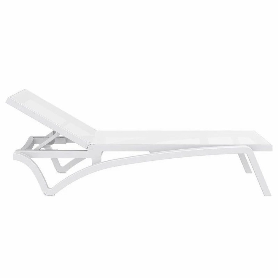 Outdoor Chairs * | Compamia Pacific Sling Set Of 2 Chaise Lounge With White Frame, White