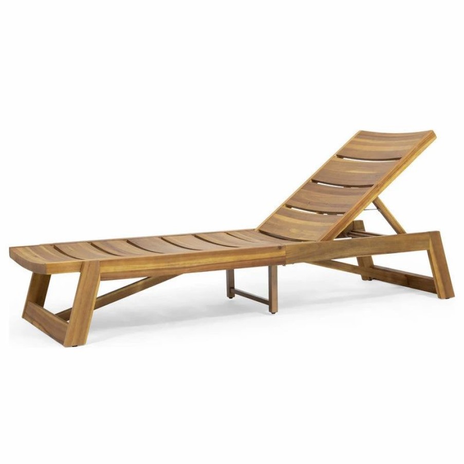 Outdoor Chairs * | Gdfstudio Lillian Outdoor Wood And Iron Chaise Lounge, Teak Finish, Yellow