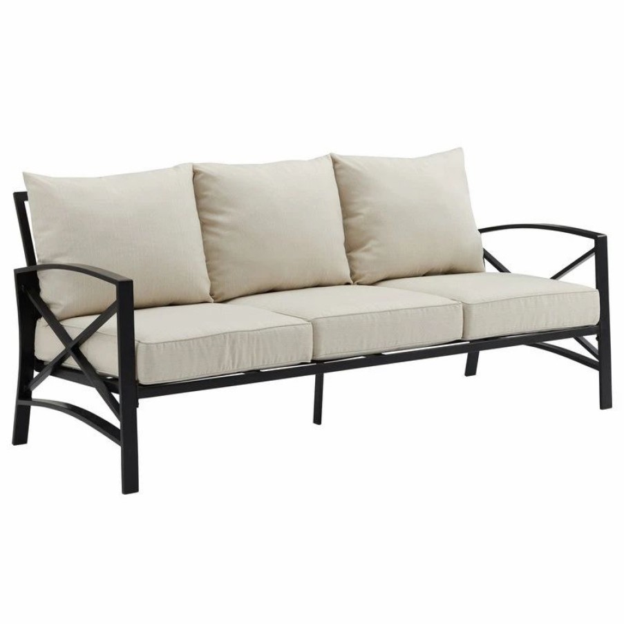 Outdoor Lounge Furniture * | Crosley Kaplan Outdoor Metal Sofa Oatmeal/Oil Rubbed Bronze