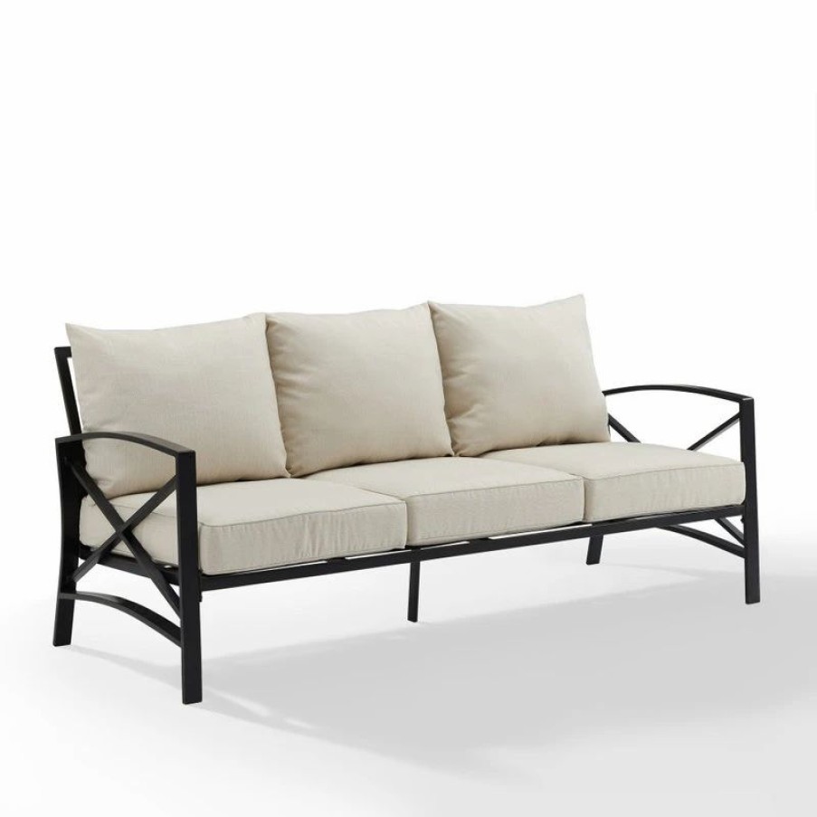 Outdoor Lounge Furniture * | Crosley Kaplan Outdoor Metal Sofa Oatmeal/Oil Rubbed Bronze