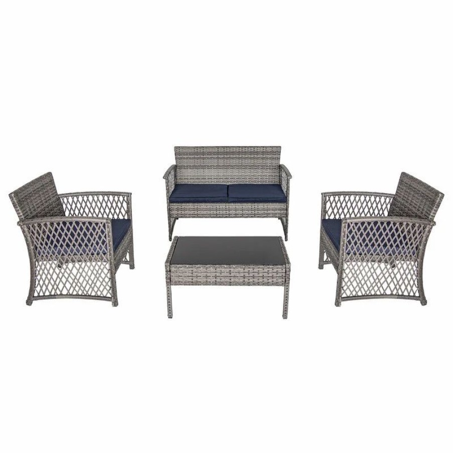 Outdoor Lounge Furniture * | Westintrends 4-Piece Outdoor Patio Conversation Set, Navy