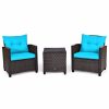 Outdoor Lounge Furniture * | Costway 3Pcs Patio Rattan Furniture Set Cushioned Set Sofa Turquoise