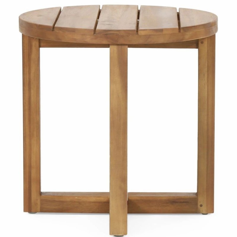 Outdoor Lounge Furniture * | Gdfstudio Hobbs Outdoor Acacia Wood Circular Side Table, Teak