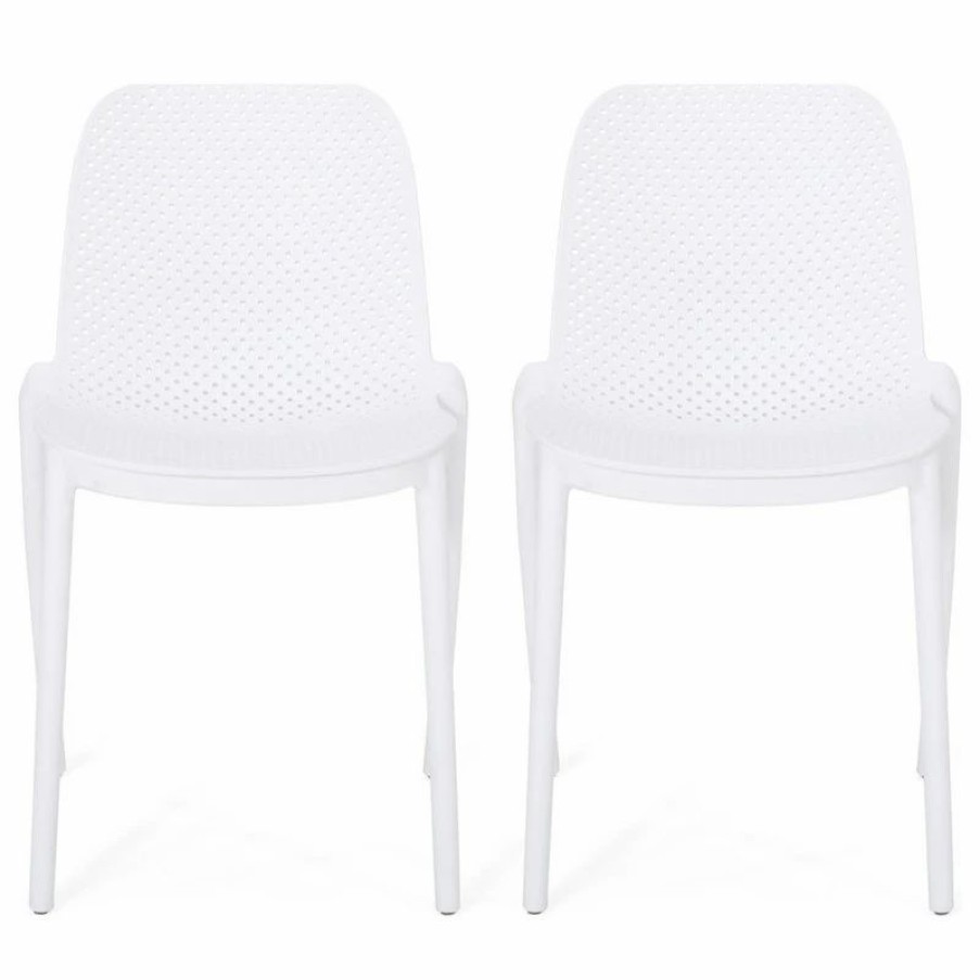 Outdoor Chairs * | Gdfstudio Tafton Outdoor Stacking Dining Chair, Set Of 2, White