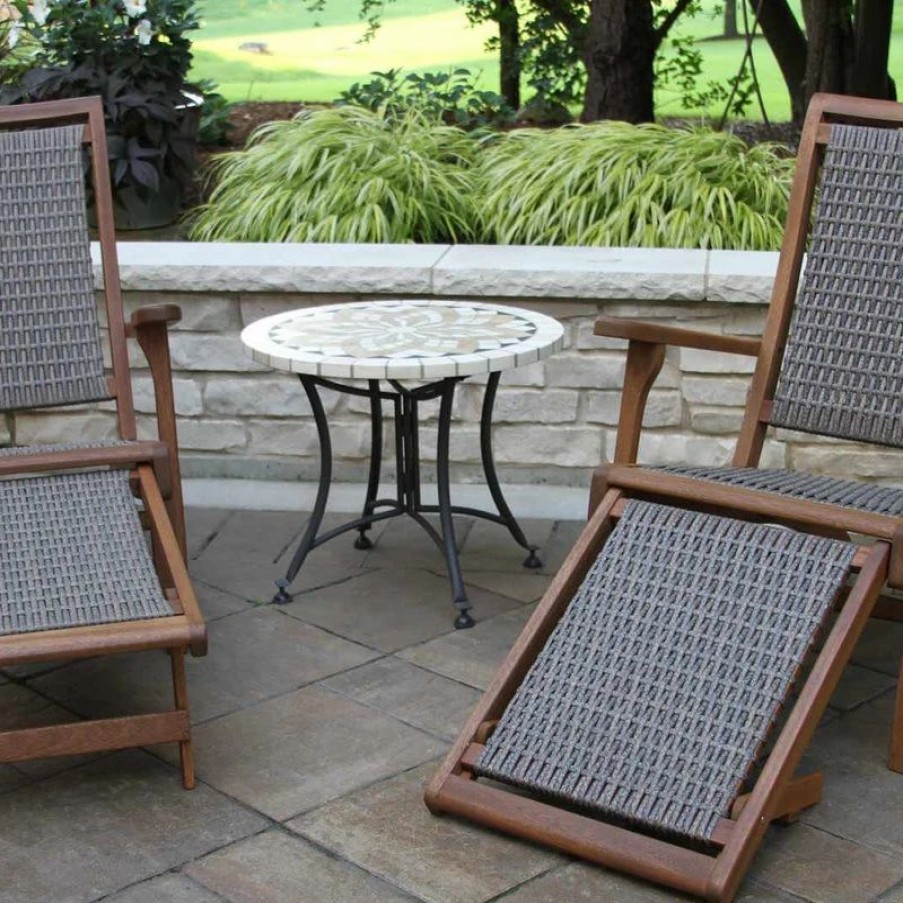 Outdoor Lounge Furniture * | Outdoor Interiors 3-Piece Eucalyptus And Wicker Set With Ottoman And Marble Accent Table