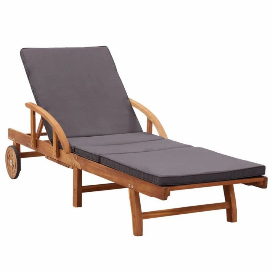 Outdoor Chairs * | Vida Xl International B.V. Vidaxl Solid Acacia Wood Sun Lounger With Cushion Outdoor Loveseat Sofa Chair