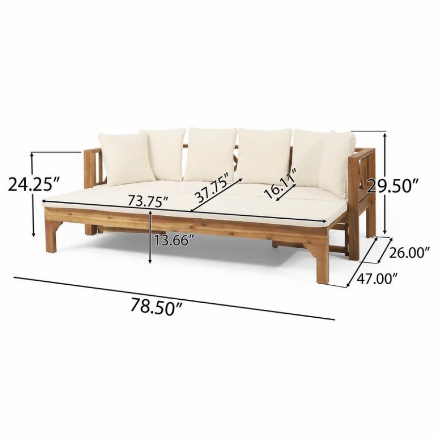 Outdoor Chairs * | Gdfstudio Camille Outdoor Extendable Acacia Wood Daybed Sofa, Beige/Teak Finish