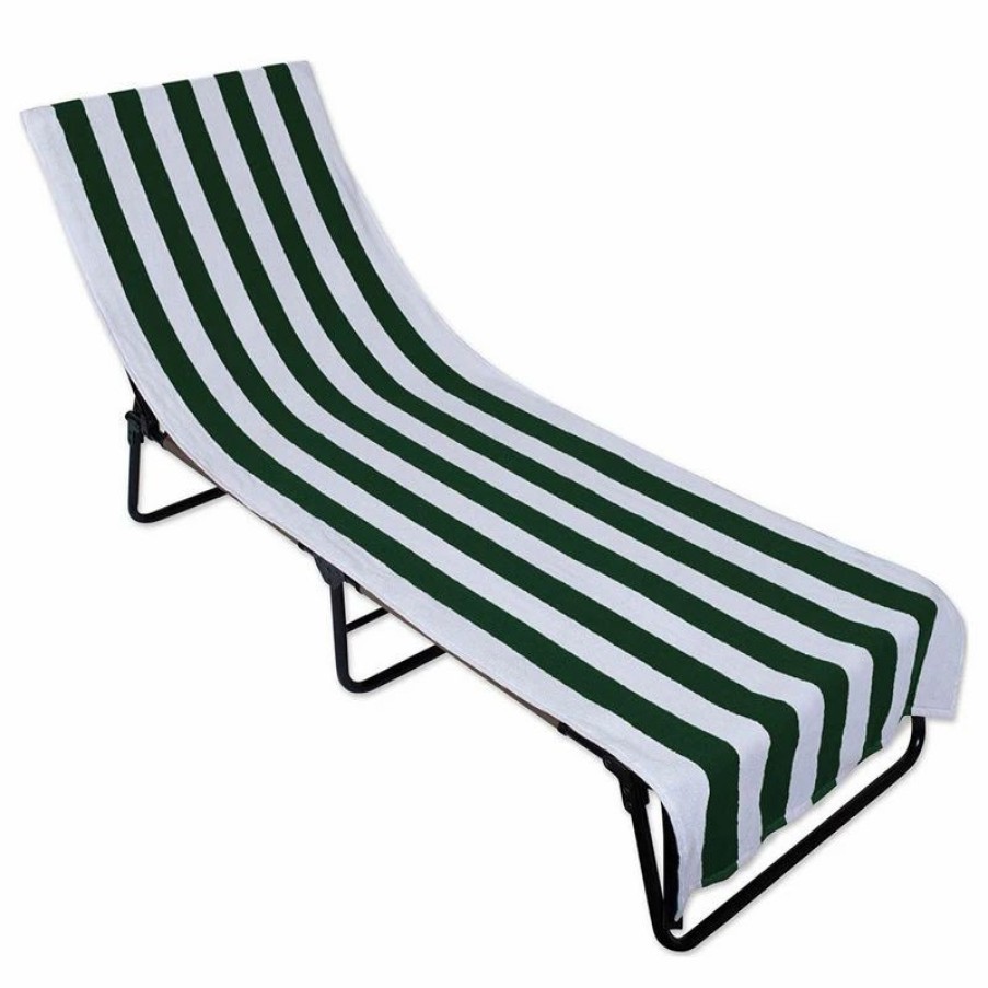 Outdoor Chairs * | Design Imports Hunter Green Stripe Lounge Chair Beach Towel With Top Fitted Pocket 26X82