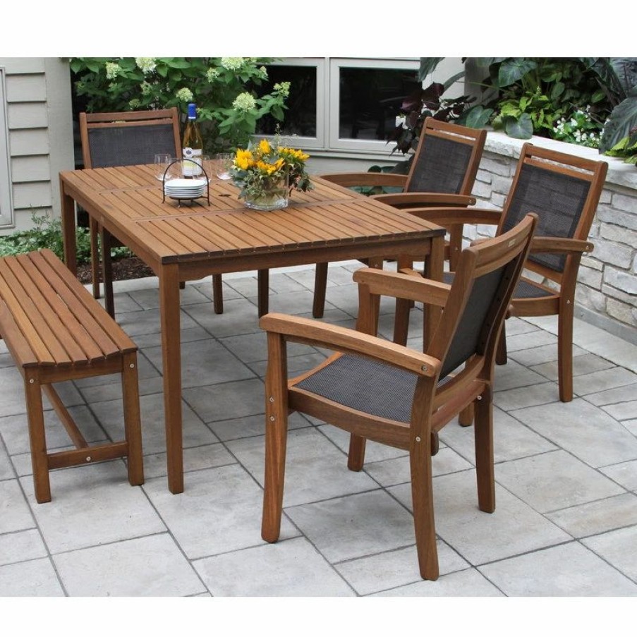 Outdoor Dining Furniture * | Outdoor Interiors Catania 6-Piece Sling And Eucalyptus Dining Set