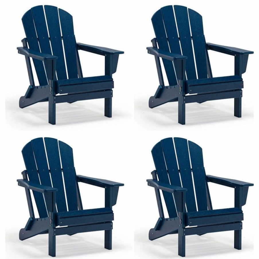 Outdoor Lounge Furniture * | Westin Trends Westintrends 4Pcs Outdoor Patio Furniture Folding Adirondack Chairs, Navy Blue