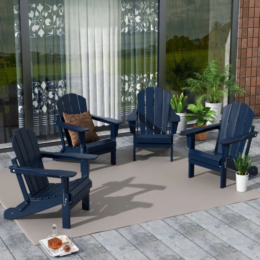 Outdoor Lounge Furniture * | Westin Trends Westintrends 4Pcs Outdoor Patio Furniture Folding Adirondack Chairs, Navy Blue