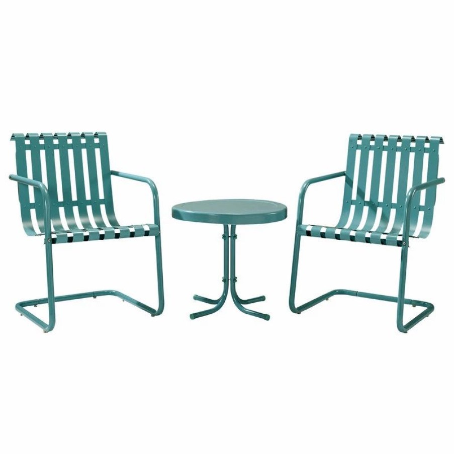 Outdoor Lounge Furniture * | Crosley Gracie 3-Piece Metal Outdoor Conversation Seating Set, Caribbean Blue