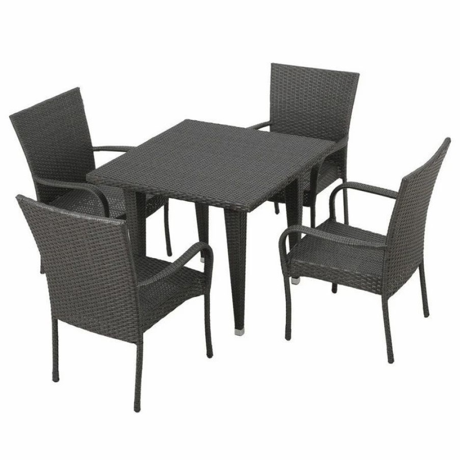 Outdoor Dining Furniture * | Gdfstudio Gdf Studio 5-Piece Antonio Outdoor Gray Wicker Dining Set