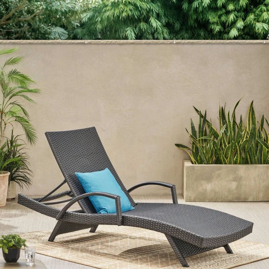 Outdoor Chairs * | Gdfstudio Gdf Studio Soleil Outdoor Gray Wicker Armed Chaise Lounge