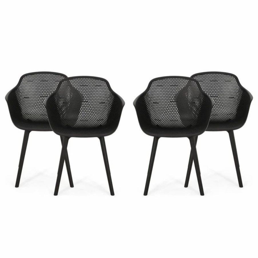 Outdoor Chairs * | Gdfstudio Lotus Outdoor Dining Chair, Set Of 4, Black