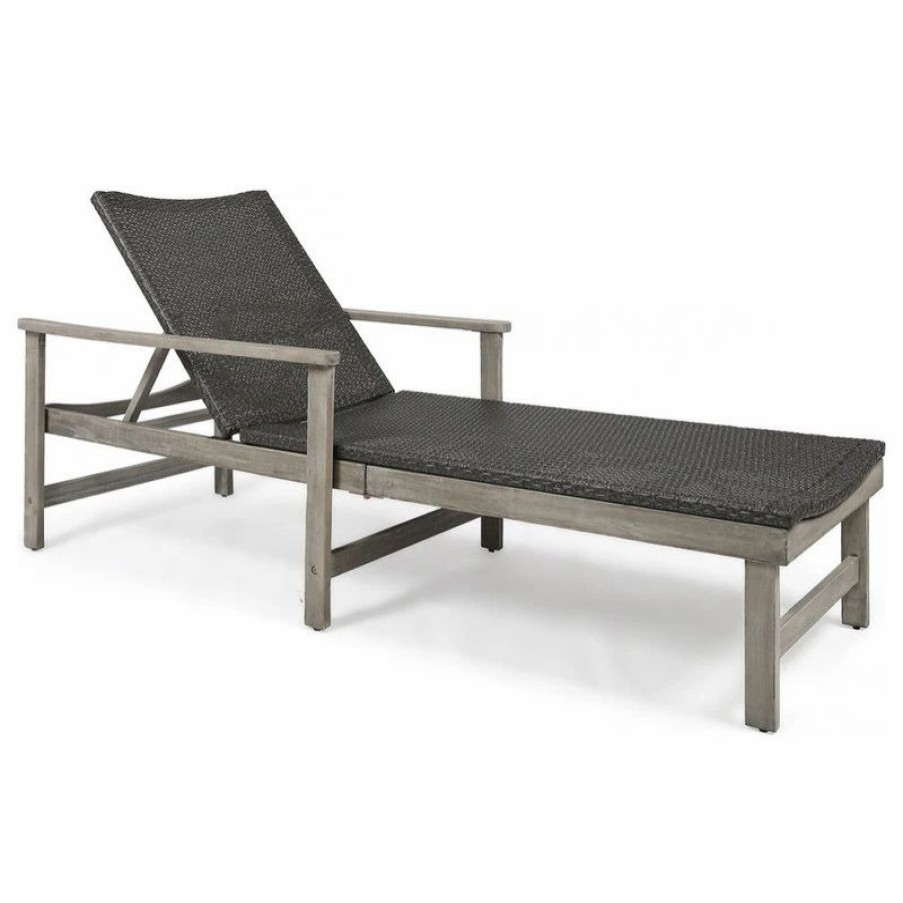 Outdoor Chairs * | Gdfstudio Gdf Studio Kyle Outdoor Rustic Acacia Wood Chaise Lounge With Wicker Seating, Mi