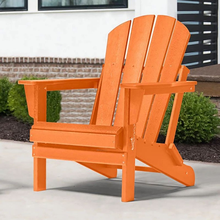 Outdoor Chairs * | Westin Trends Westintrends Outdoor Patio Folding Poly Hdpe Adirondack Chair Seat, Orange