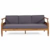 Outdoor Lounge Furniture * | Gdfstudio Bianca Outdoor Mid-Century Modern Acacia Wood 3 Seater Sofa, Teak/Dark Gray