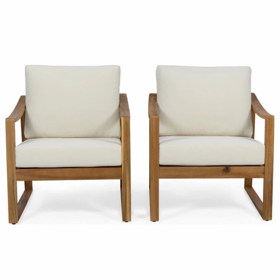 Outdoor Lounge Furniture * | Gdfstudio Jad Outdoor Acacia Club Chairs With Water Resistant Cushions, Set Of 2, Teak Fin