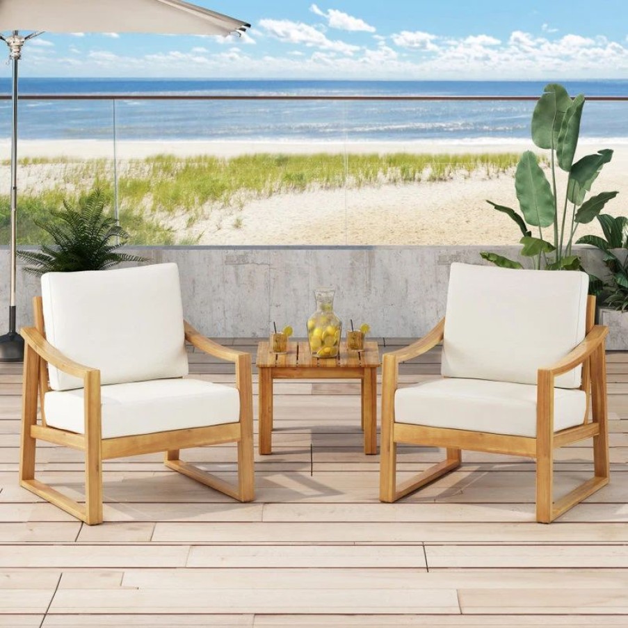 Outdoor Lounge Furniture * | Gdfstudio Jad Outdoor Acacia Club Chairs With Water Resistant Cushions, Set Of 2, Teak Fin