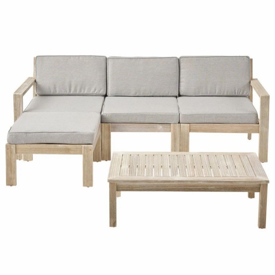 Outdoor Lounge Furniture * | Gdfstudio Isabella Ana Outdoor 3-Seater Acacia Wood Sofa With Cushions, Gray