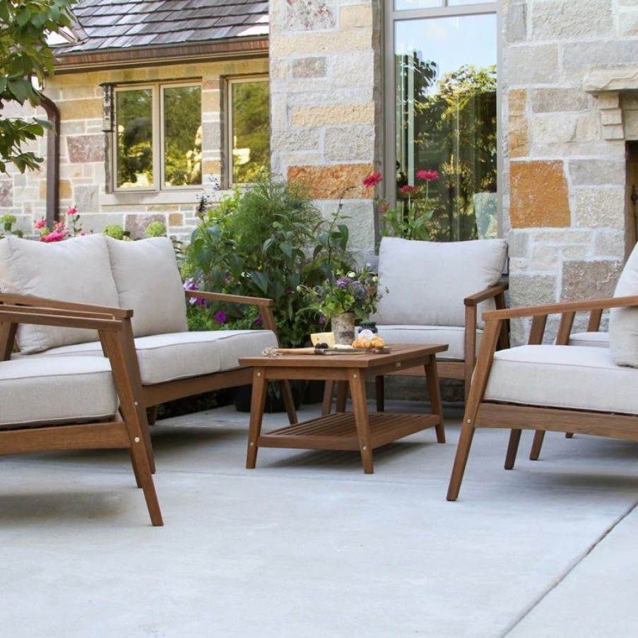 Outdoor Lounge Furniture * | Outdoor Interiors Eucalyptus 6-Piece Modern Seating Group With Coffee Table