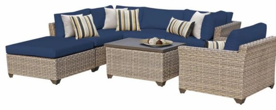 Outdoor Lounge Furniture * | Tkclassics Tk Classics Monterey 7 Pc Traditional Outdoor Wicker Sectional Sofa Set In Navy