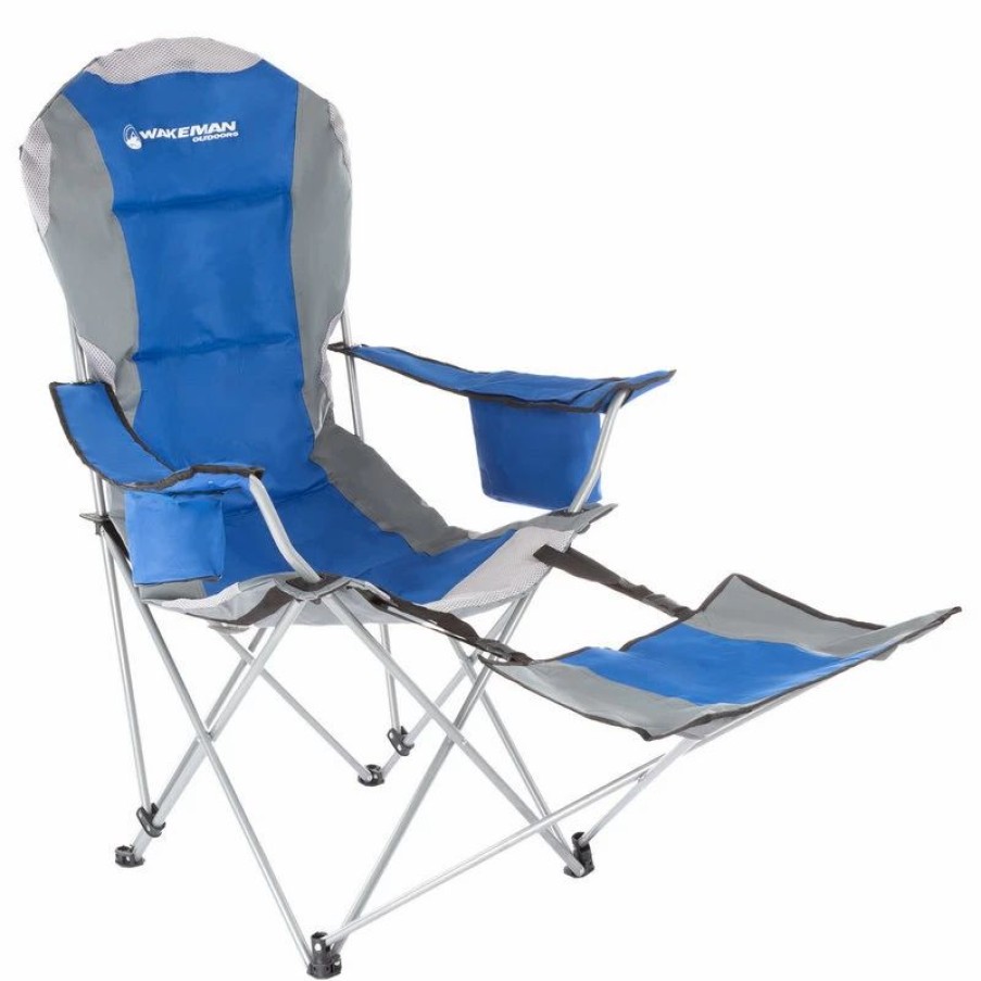 Outdoor Lounge Furniture * | Wakemane Outdoors Wakeman Outdoors Camp Chair With Footrest 300Lb. Capacity Recliner Blue