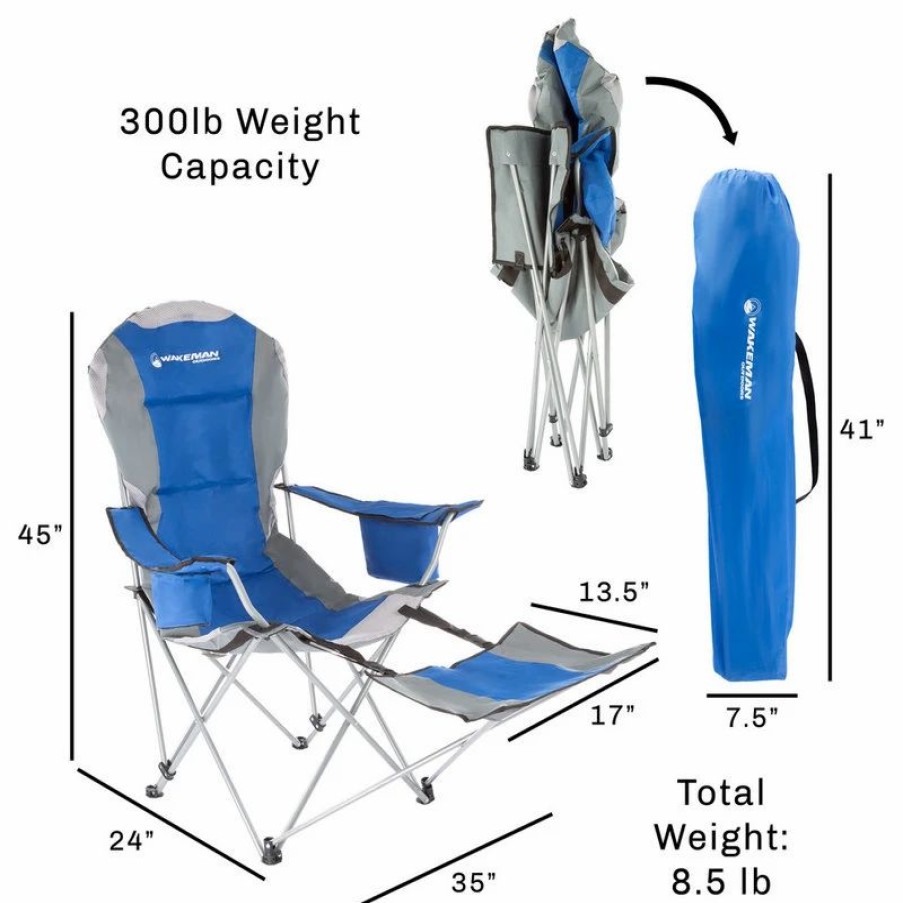 Outdoor Lounge Furniture * | Wakemane Outdoors Wakeman Outdoors Camp Chair With Footrest 300Lb. Capacity Recliner Blue