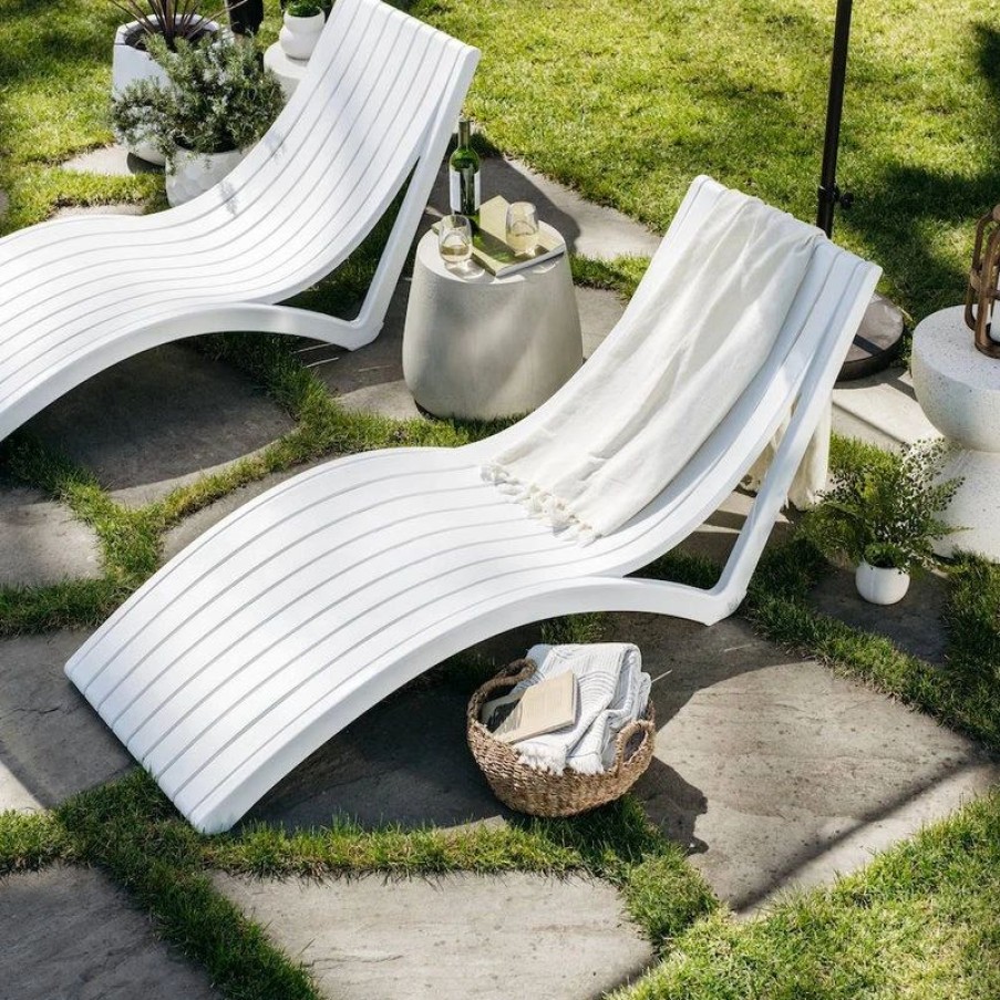 Outdoor Chairs * | Compamia Slim Pool Chaise Sun Lounger, Set Of 2, White