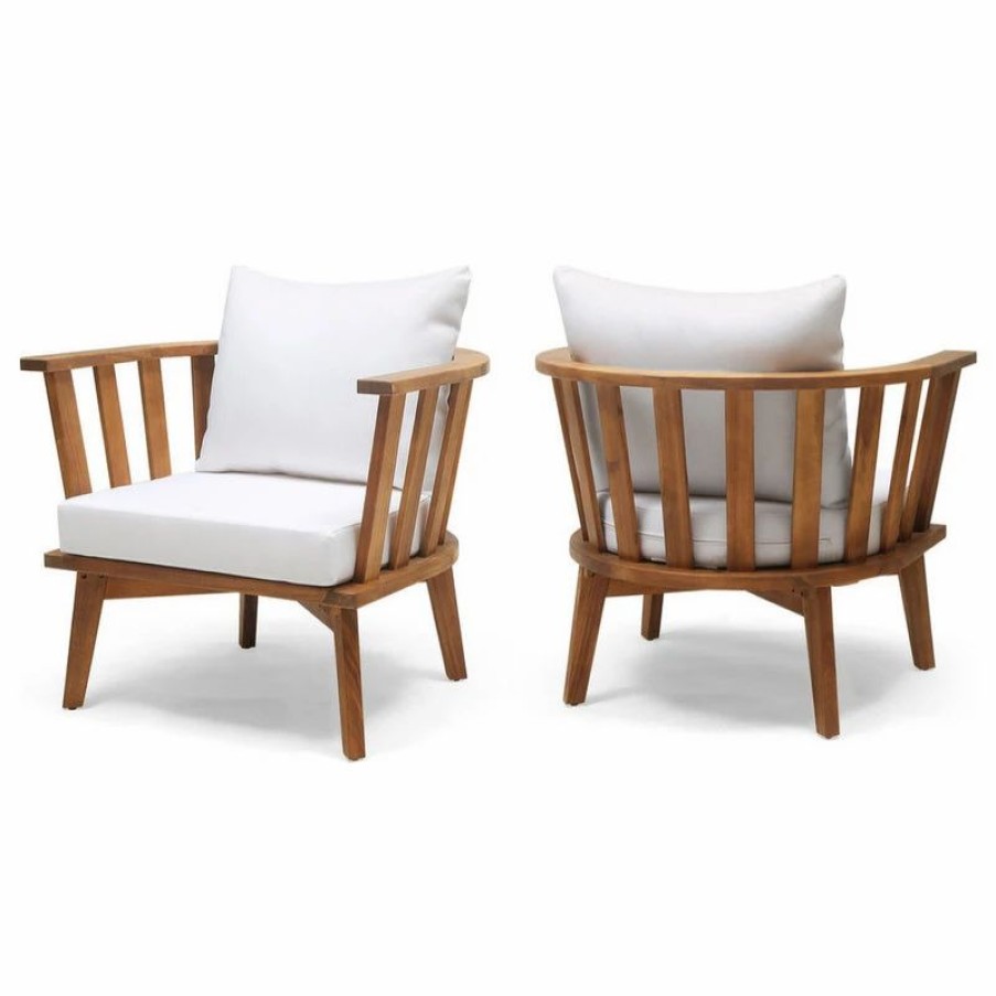 Outdoor Lounge Furniture * | Gdfstudio Dean Outdoor Wooden Club Chair With Cushions, Set Of 2