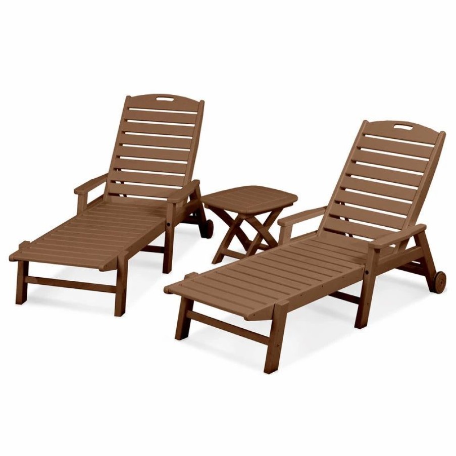 Outdoor Lounge Furniture * | Polywood Nautical 3-Piece Chaise Set, Teak