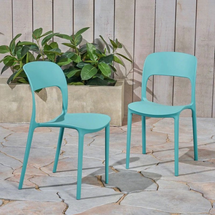 Outdoor Chairs * | Gdfstudio Gdf Studio Dean Outdoor Plastic Chairs, Set Of 2, Teal