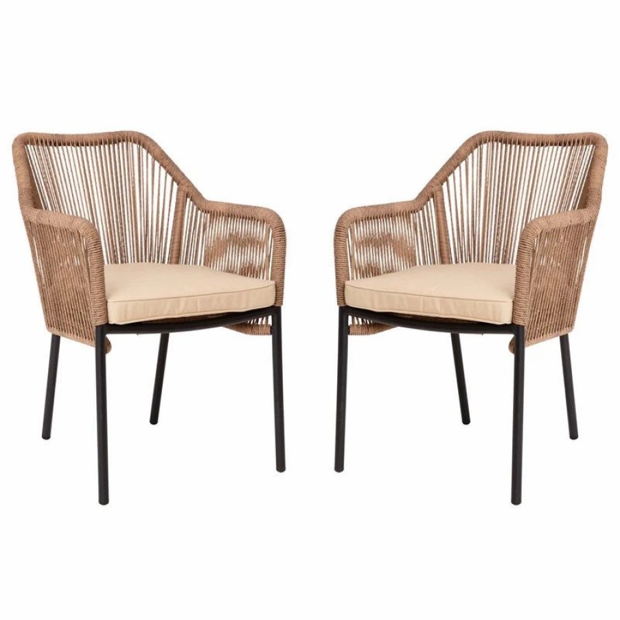 Outdoor Chairs * | Flash Furniture Modern Set Of 2 Natural Patio Chairs Natural