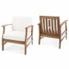 Outdoor Lounge Furniture * | Gdfstudio Gdf Studio Pearl Outdoor Teak Acacia Wood Club Chairs With Cushion, Cream, Set O