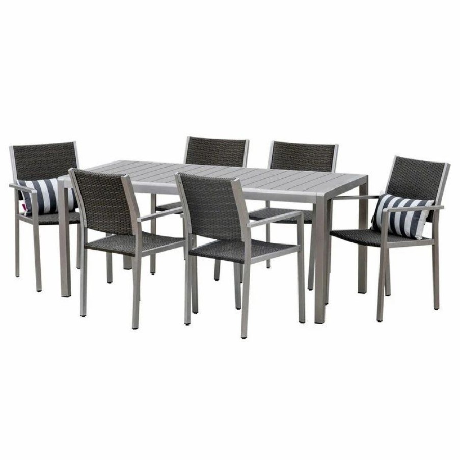 Outdoor Dining Furniture * | Gdfstudio Gdf Studio 7-Piece Coral Outdoor And Wicker Dining Set With Faux Wood Table Top