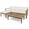 Outdoor Lounge Furniture * | Gdfstudio Makayla Ana Outdoor 3 Seater Acacia Wood Sofa Sectional With Cushions, Cream