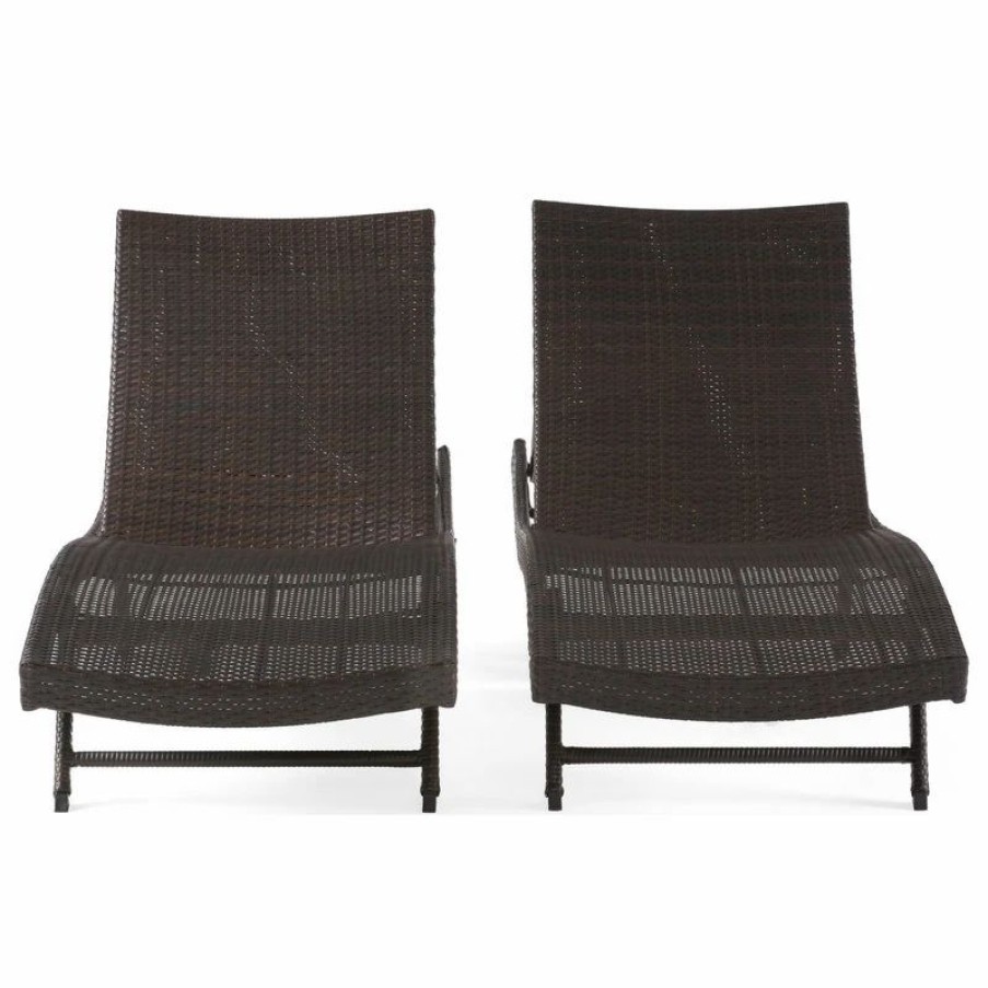 Outdoor Chairs * | Gdfstudio Gdf Studio Eliana Outdoor Brown Wicker Chaise Lounge Chair, Set Of 2